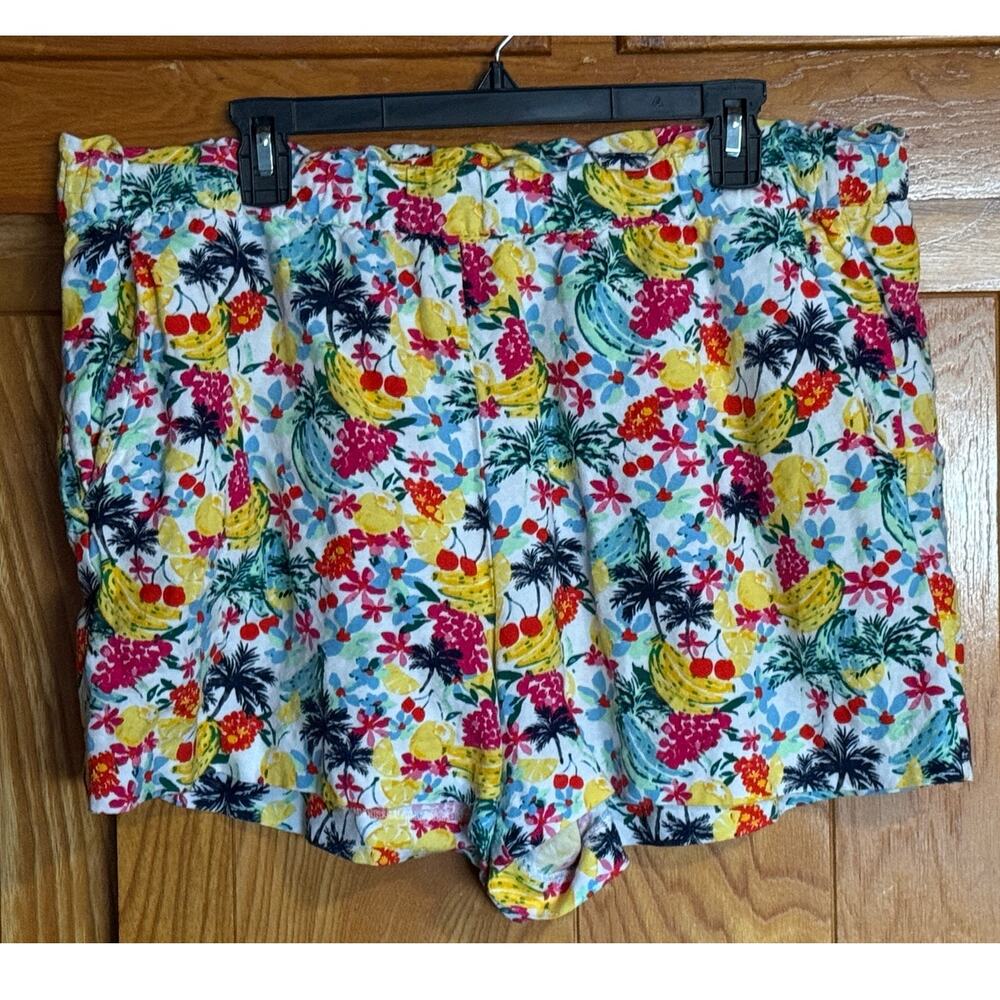 LOFT Tropical Fruit & Floral Linen Paperbag Shorts XL